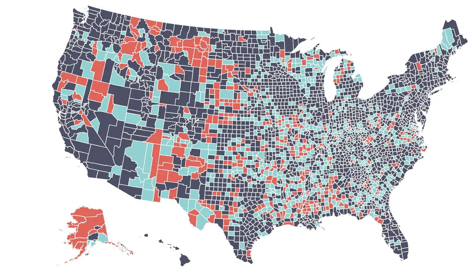 Map of United States broken down by counties